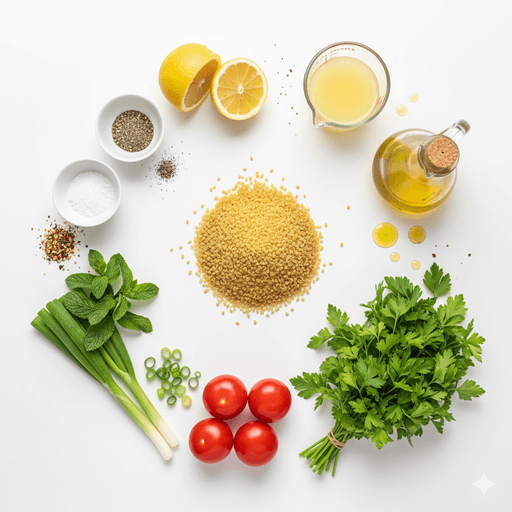 ingrédients du taboulé libanais avec persil, citron et boulgour