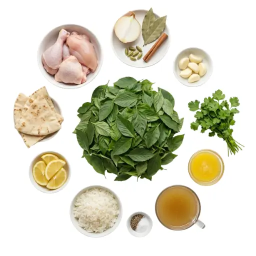 Ingrédients pour mloukhiyeh syrienne au poulet