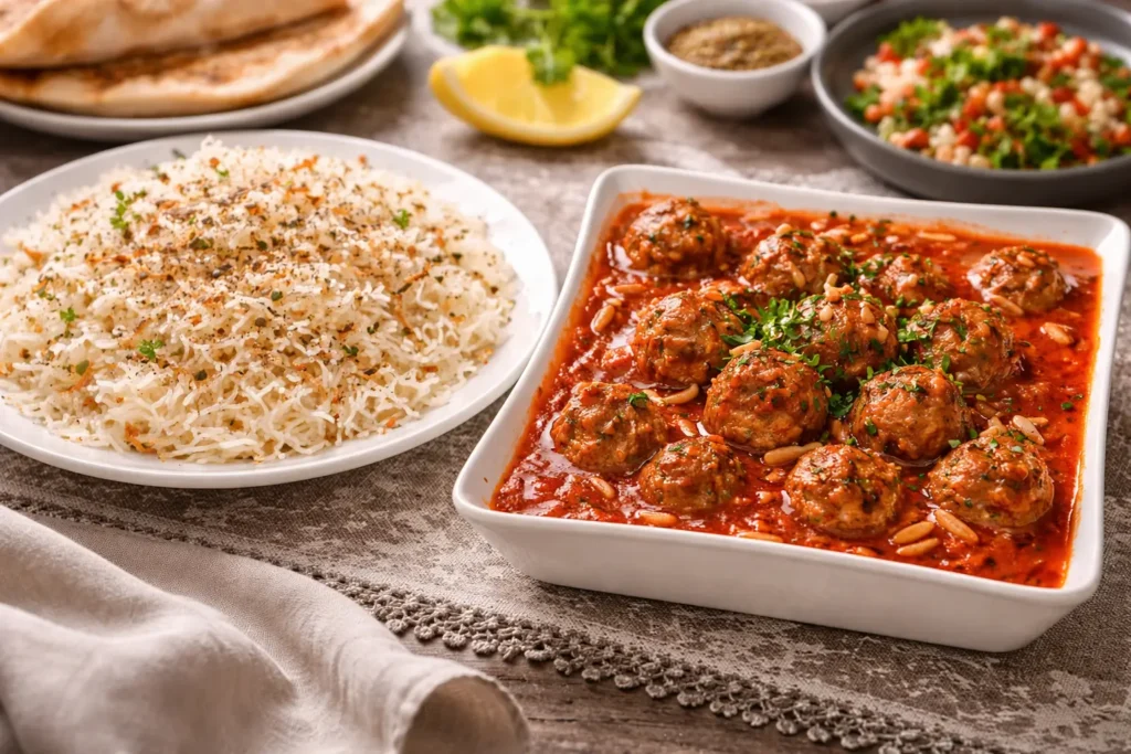 Kabab hindi daoud basha syrien servi avec riz blanc