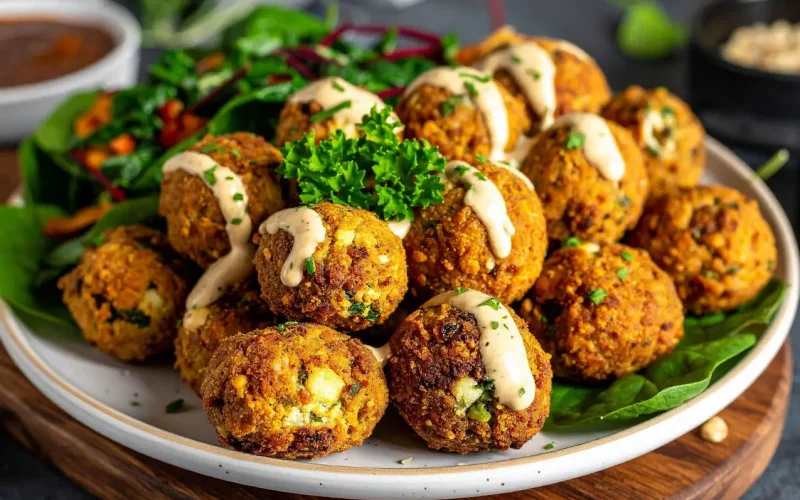 assiette de falafels maison servis avec sauce tahini et salade